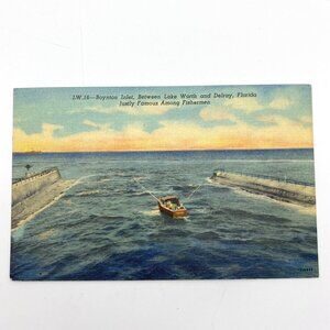 Vintage Boynton Inlet FL Postcard Between Lake Worth Delray Fishing  Posted 1954